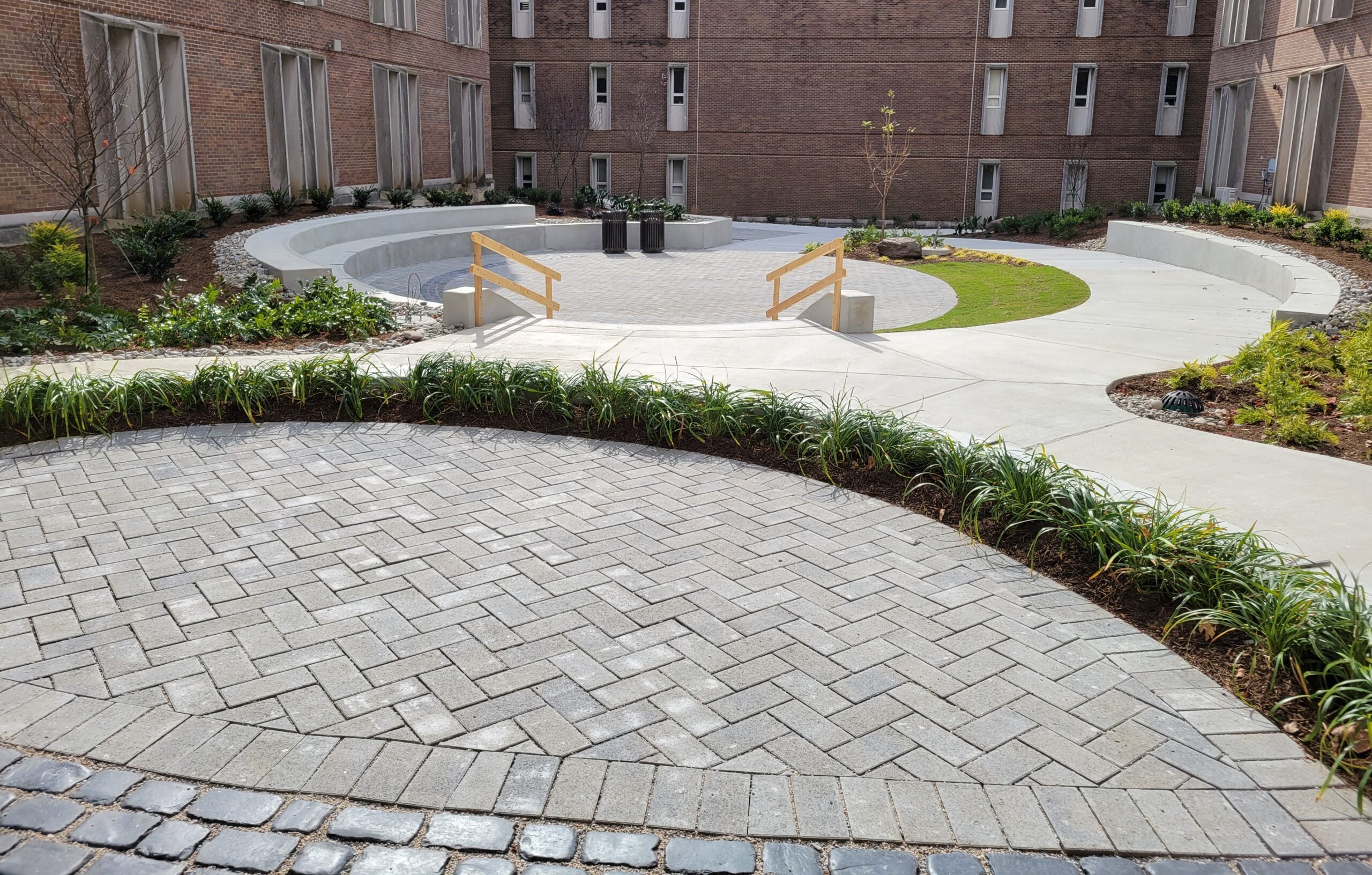 a view of Brewster Courtyard overlooking permeable pavers and the outdoor classroom