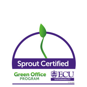 Logo with a small plant and the text "Sprout Certified Green Office Program" with the ECU Sustainability logo