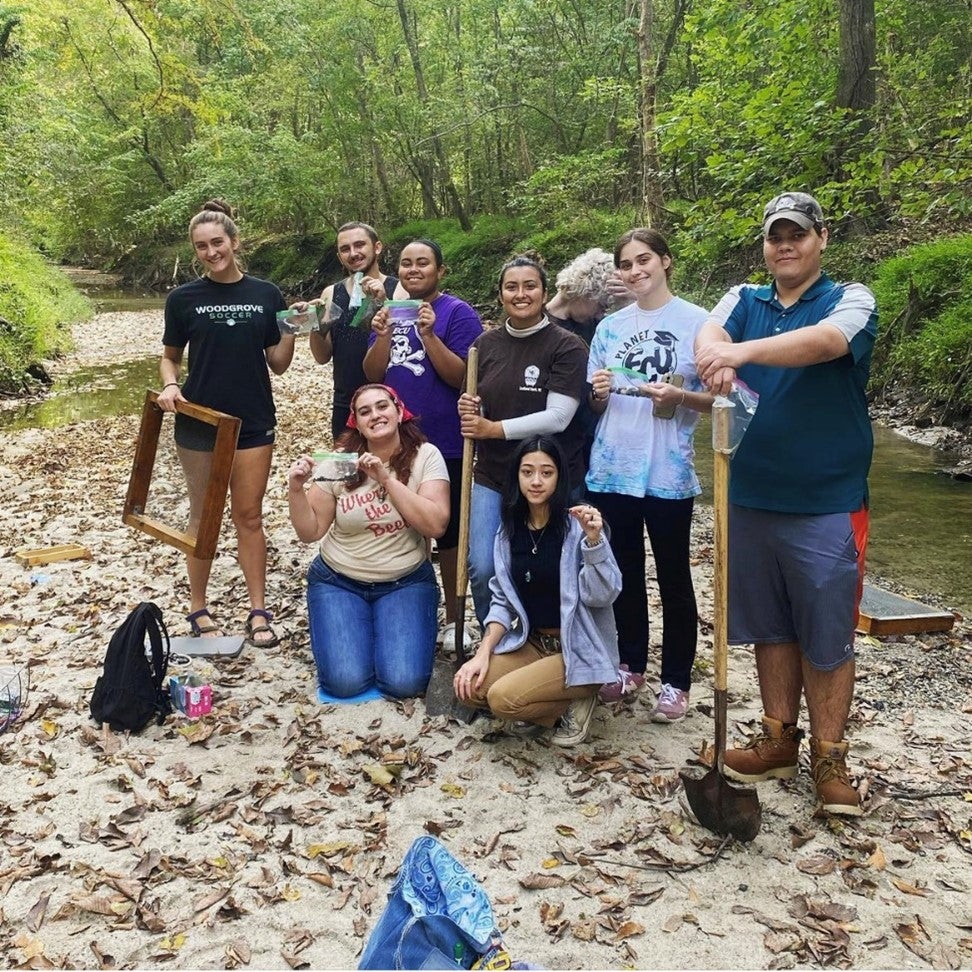 Students at a dig site