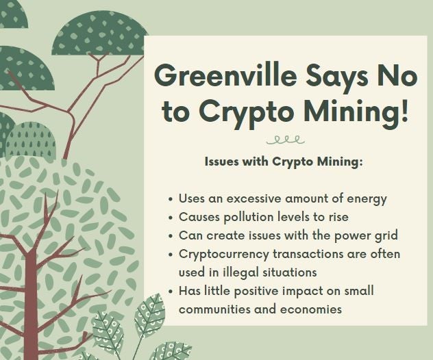 Greenville says no to Crypto Mining! flyer