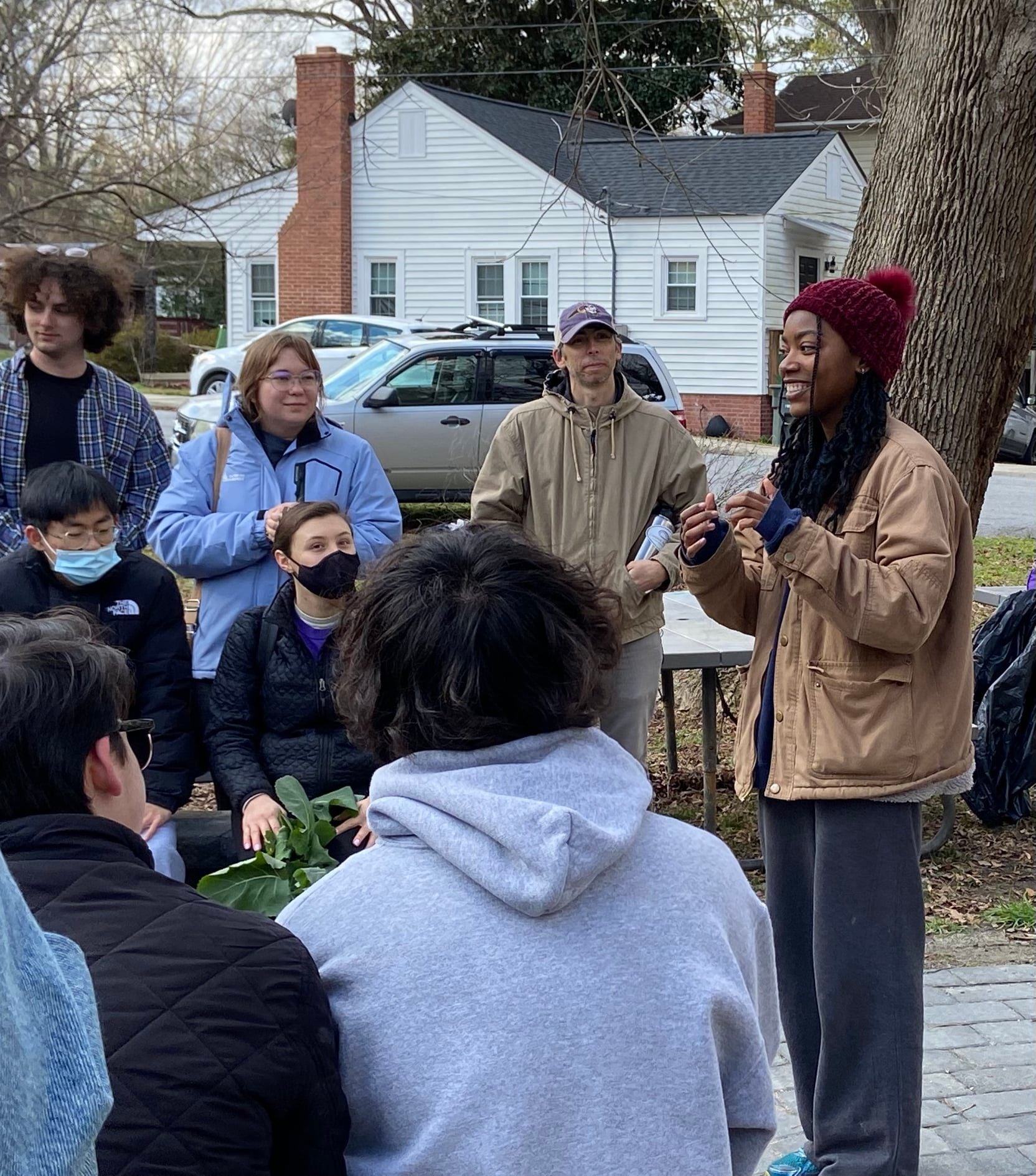 People conversing in a neighborhood