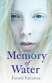 Cover of the book Memory of Water, the face of a girl with very fair skin and blonde, almost white hair and blue eyes